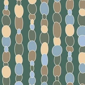 Medium small  scale Polished organic smooth irregular oval shape vertical stripe  in  forest green, cool grey, soft yellow and pale blue:  for apparel, wallpaper, duvet cover, curtains, soft furnishings and home décor items