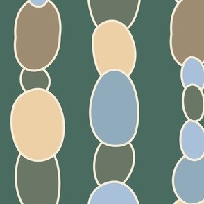 $ jumbo small  scale Polished organic smooth irregular oval shape vertical stripe  in  forest green, cool grey, soft yellow and pale blue:  for apparel, wallpaper, duvet cover, curtains, soft furnishings and home décor items
