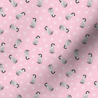 Baby Emperor Penguins - pink with snowflakes, small scale