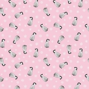 Baby Emperor Penguins - pink with snowflakes, small scale