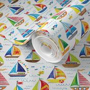 hand drawn sailboat ocean summer doodle pattern super small 3in.