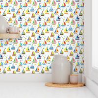 hand drawn sailboat ocean summer doodle pattern super small 3in.