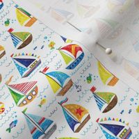 hand drawn sailboat ocean summer doodle pattern super small 3in.
