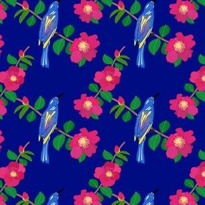 Camellias & Bird Chinoiserie #1 - cobalt blue, medium