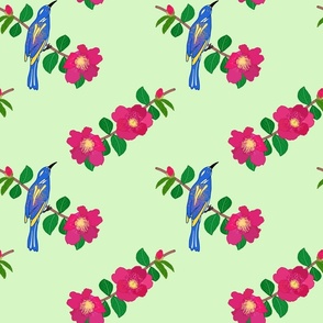 Camellias & Bird Chinoiserie #2 - mint green, medium