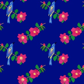 Camellias & Bird Chinoiserie #2 - cobalt blue, medium