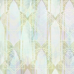 Translucent Art Deco Leaf Skeletons over Pastel Mist -- Art Deco Mist Abstract Landscape