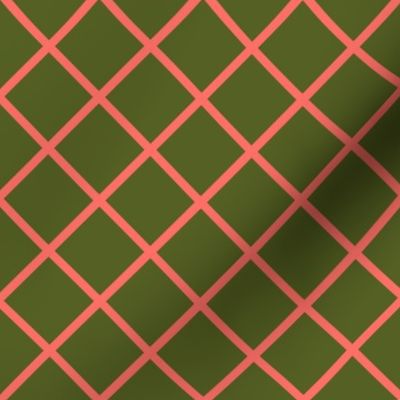 DSC14 -Diagonally Checked Grid in Olive Green and Coral