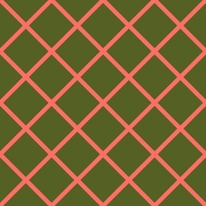 DSC14 -Diagonally Checked Grid in Olive Green and Coral