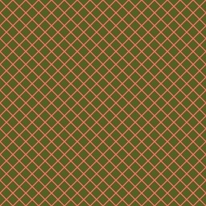 DSC14 - Small - Diagonally Checked Grid in Olive Green and Rosy Peach