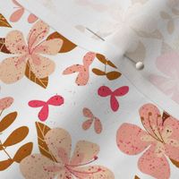 Tropical Pink and Brown Hibiscus Floral Repeat on White