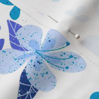 Jumbo Tropical Blue and Indigo Hibiscus Floral Repeat on White