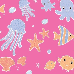 Kids Sealife Largescale Pink 10inx20in