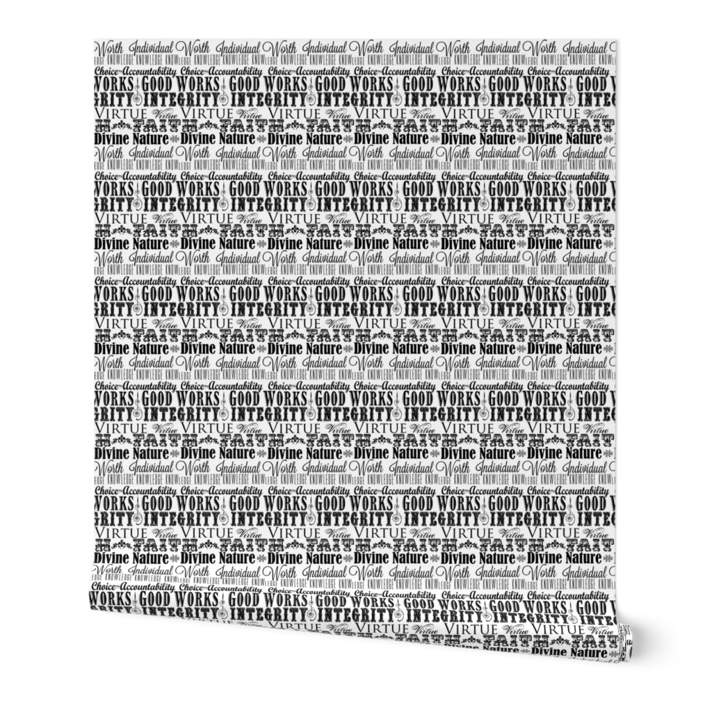 LDS Young Women Values Subway Art Fabric - Black and White