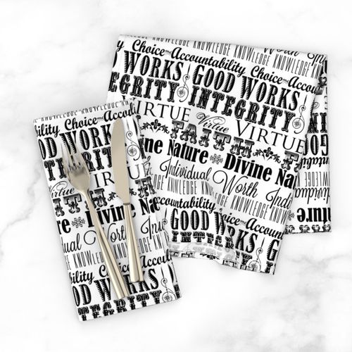 LDS Young Women Values Subway Art Fabric - Black and White