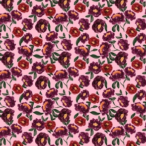 Peony pattern flowers on pink