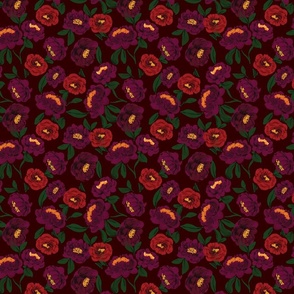 Peony pattern burgundy flowers