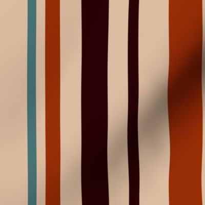 (M) Retro Stripes Rust Teal Brown Eggshell