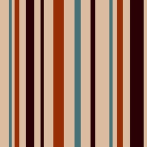 (M) Retro Stripes Rust Teal Brown Eggshell