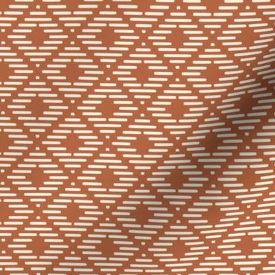 Quill Diamond: Rust & Antique White 1940s Campy Geometric , American Indian, Southwest