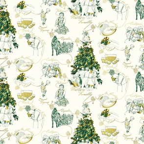 Noël of my childhood tradition- toile in gold, green and ecru