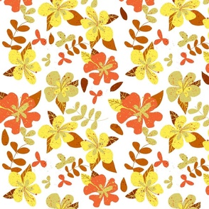 Jumbo Tropical Orange and Brown Hibiscus Retro Repeat on White