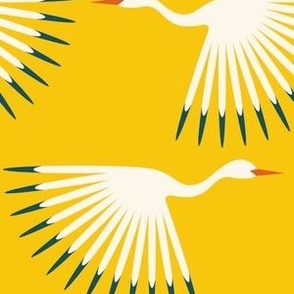 Art Deco Cranes - Yellow Daisy - 6" repeat