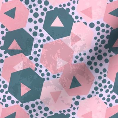 Dirty Play Hexagons Dots and Triangles Pink Terracotta and Prussian Blue Multi 