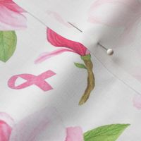 Large Scale Survivor Pink Ribbons and Flowers Breast Cancer Awareness Floral on White