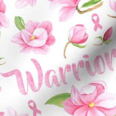 Large Scale Warrior Pink Ribbons and Flowers Breast Cancer Awareness Floral on White