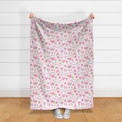 Large Scale Warrior Pink Ribbons and Flowers Breast Cancer Awareness Floral on White