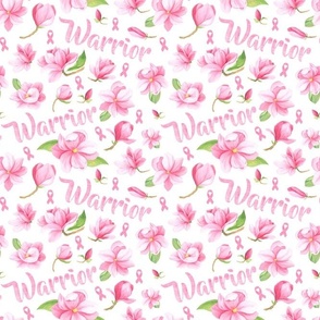 Medium Scale Warrior Pink Ribbons and Flowers Breast Cancer Awareness Floral on White