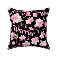 Large Scale Warrior Pink Ribbons and Flowers Breast Cancer Awareness Floral on Black
