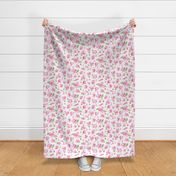 Large Scale Pink Ribbons and Flowers Breast Cancer Awareness Warrior Fighter Strong Floral on White