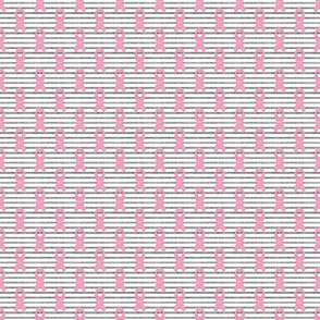 Small Scale Pink Ribbons Breast Cancer Awareness Month October Fighter Survivor Warrior on Grey Linen and White Stripes