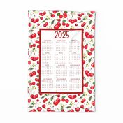 2025 Calendar Wall Hanging Fat Quarter Tea Towel Size Red Cherries