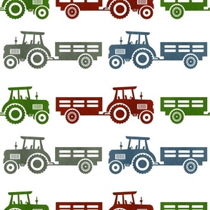 Large Scale Farm Tractors and Wagons in Red Blue Green Grey 