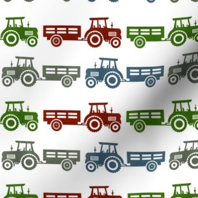 Medium Scale Farm Tractors and Wagons in Red Blue Green Grey 