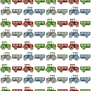 Medium Scale Farm Tractors and Wagons in Red Blue Green Grey 