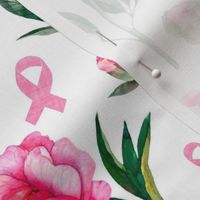 Large Scale Pink Ribbon Floral with Pink Peony Flowers Breast Cancer Awareness