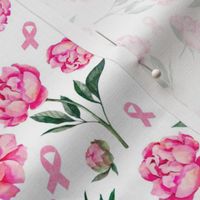 Medium Scale Pink Ribbon Floral with Pink Peony Flowers Breast Cancer Awareness