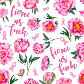 Large Scale Fierce as Fuck Pink Ribbon Floral with Pink Peony Flowers Breast Cancer Awareness