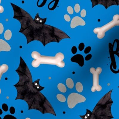 Large Scale Batshit Crazy Paw Prints and Bats Sarcastic Dog on Blue