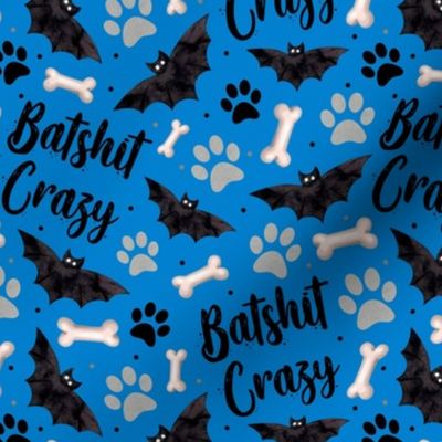 Medium Scale Batshit Crazy Paw Prints and Bats Sarcastic Dog on Blue