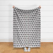 Medium Scale Pretty Chickens Damask Hens Roosters in Black and White on Pale Grey Texture