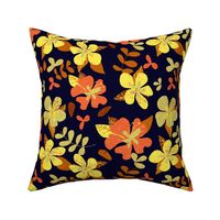 Jumbo Tropical Orange and Brown Hibiscus Retro Repeat on Navy