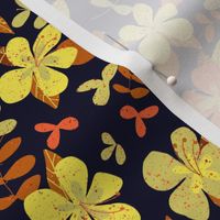 Tropical Orange and Brown Hibiscus Retro Repeat on Navy