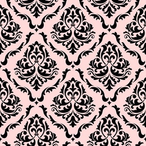Large Scale Blush Pink and Black Damask Floral