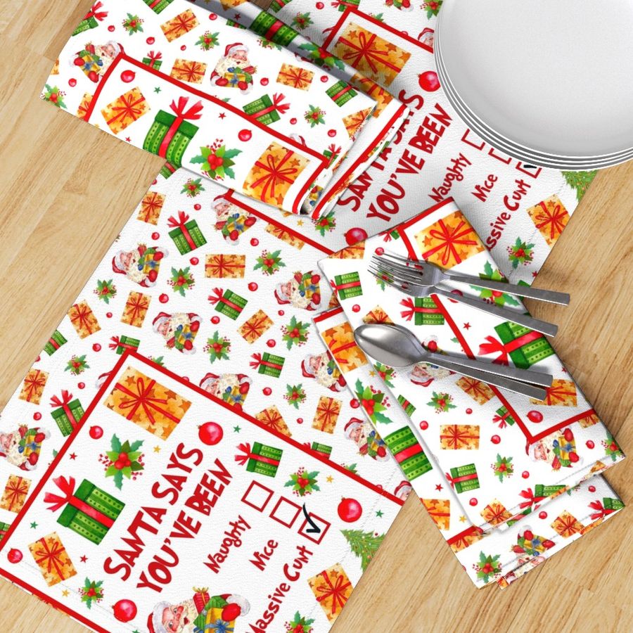 Fat Quarter Panel for Tea Towel or Wall Art Hanging Santa Says You've Been Nice Naughty A Massive Cunt Sweary Sarcastic Adult Humor