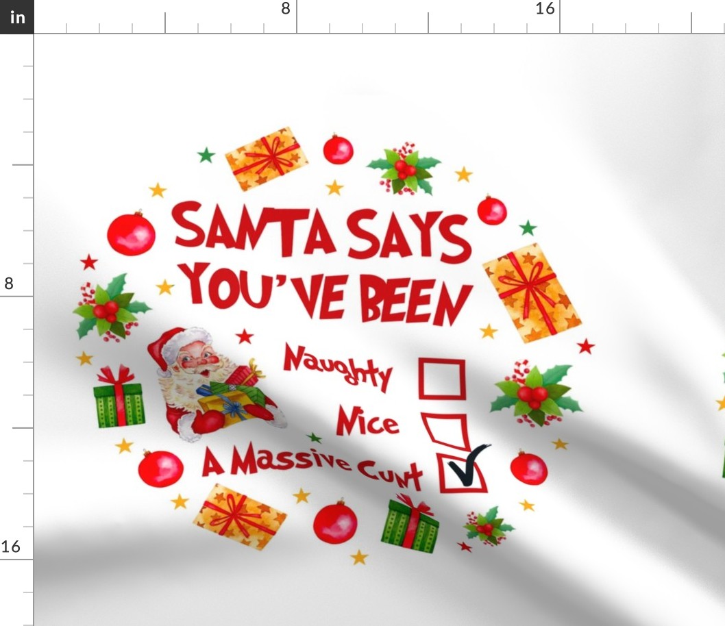 18x18 Panel Santa Says You've Been Nice Naughty A Massive Cunt Adult Sweary Sarcastic Christmas Humor for DIY Throw Pillow Cushion Cover Tote Bag